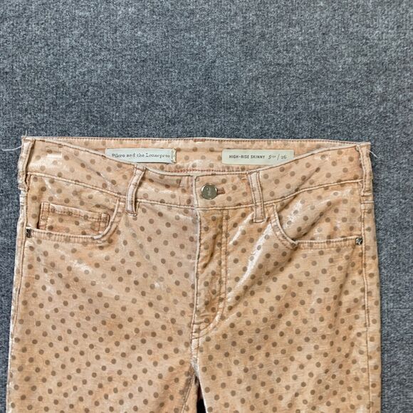 Pilcro And The Letterpress Pants Women 26 Apricot High Rise Skinny Velvet Dots - Picture 4 of 16